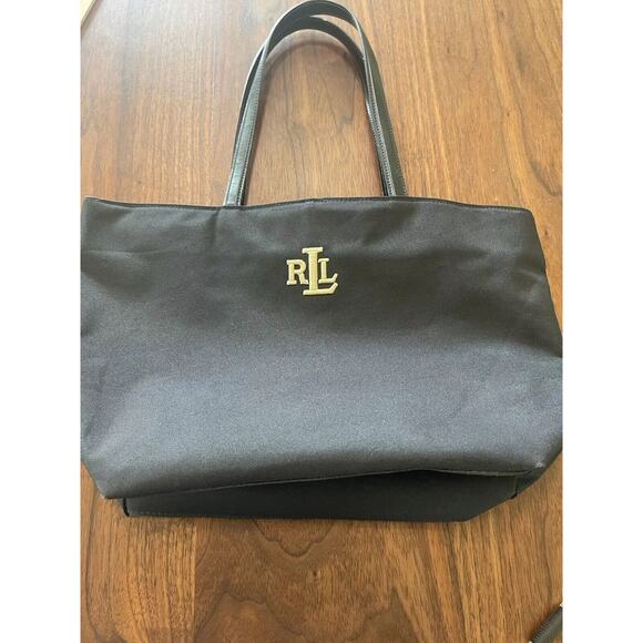 Lauren Ralph Lauren Handbags - Lauren Ralph Lauren Black Tote Handbag Black Gold Embroidered Logo Lg Designer